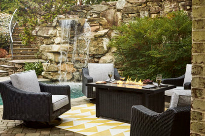 Beachcroft Black Outdoor Swivel Lounge with Cushion Set