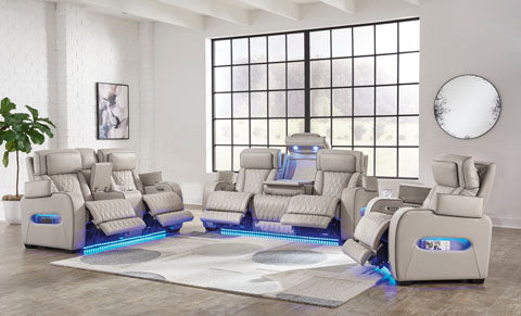 Boyington Gray Power Reclining Sofa and Loveseat Set