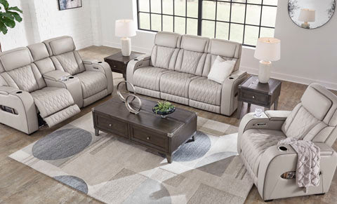 Boyington Gray Power Reclining Sofa and Loveseat Set