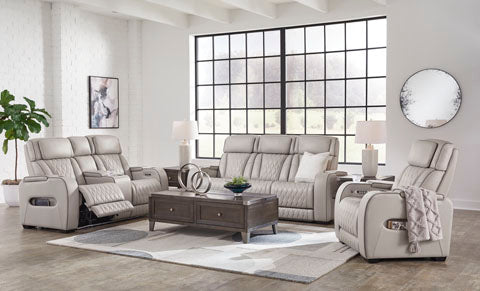 Boyington Gray Power Reclining Sofa and Loveseat Set