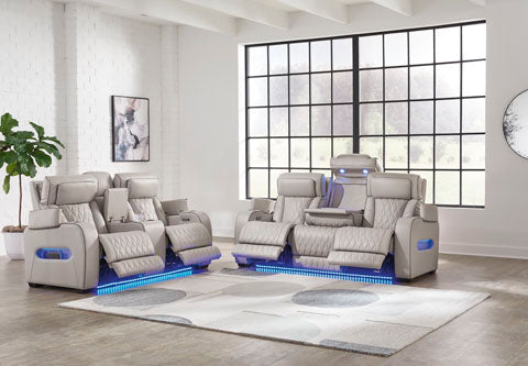 Boyington Gray Power Reclining Sofa and Loveseat Set