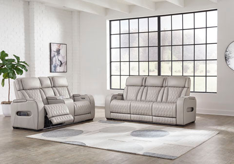 Boyington Gray Power Reclining Sofa and Loveseat Set