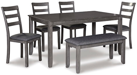 Bridson Gray 6-pc Dining Table and Chairs with Bench Set