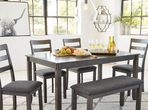 Bridson Gray 6-pc Dining Table and Chairs with Bench Set