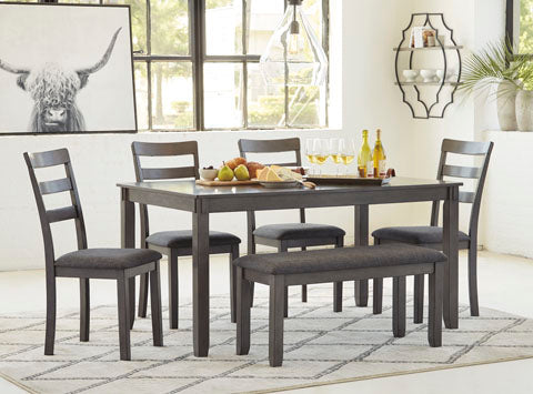 Bridson Gray 6-pc Dining Table and Chairs with Bench Set