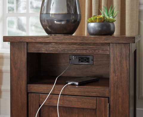 Budmore Brown End Table with USB Ports & Outlets