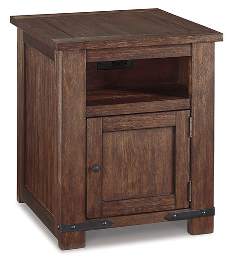 Budmore Brown End Table with USB Ports & Outlets