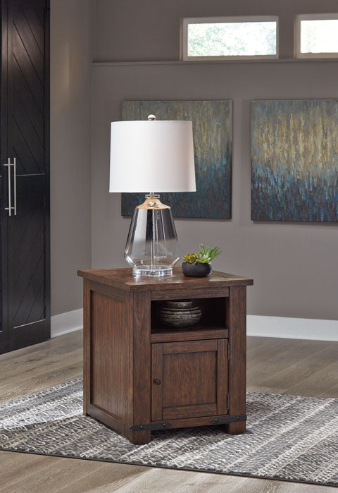 Budmore Brown End Table with USB Ports & Outlets