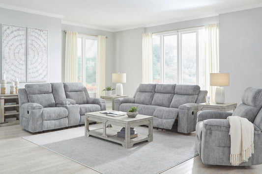 Buntington Pewter Reclining Sofa and Loveseat Set