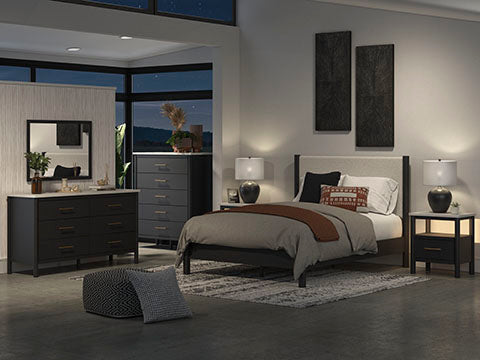 Cadmori Black Upholstered Panel Bedroom Set