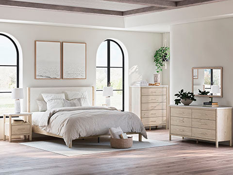 Cadmori Light Brown Upholstered Panel Bedroom Set