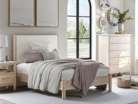 Cadmori Light Brown Upholstered Panel Bedroom Set