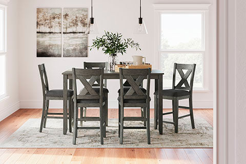 Caitbrook Gray 7-pc Counter Height Dining Table and Bar Stools Set