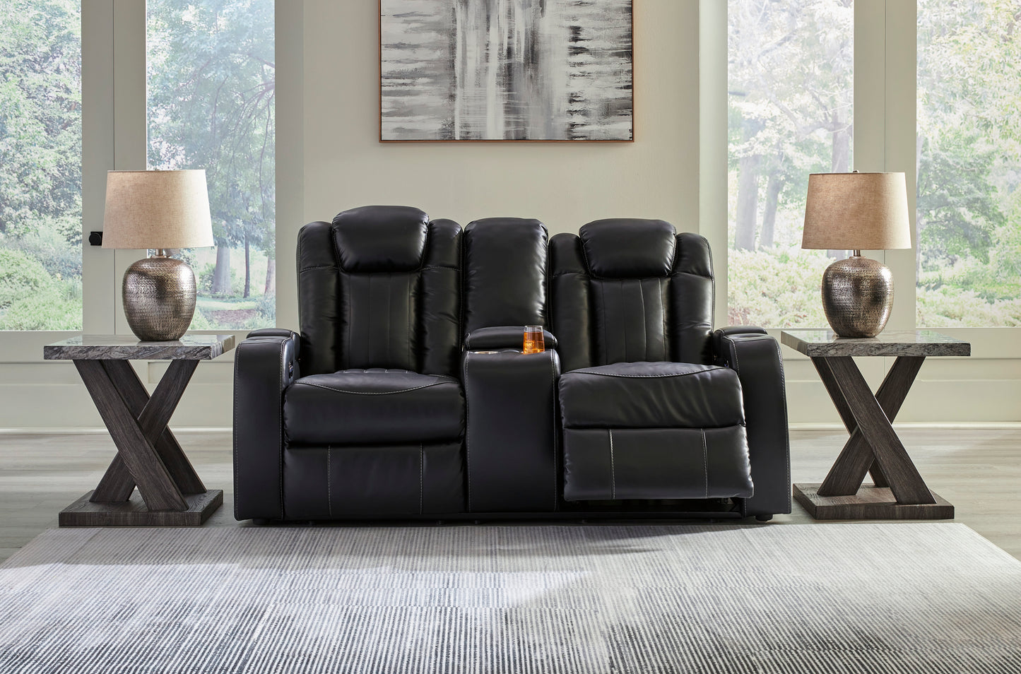 Caveman Den Midnight Power Reclining Loveseat with Console