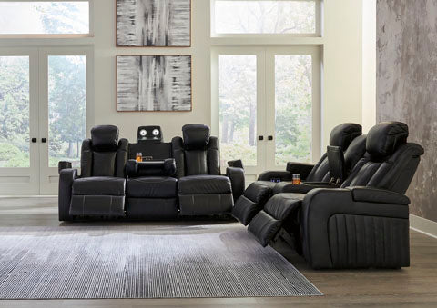 Caveman Midnight Power Reclining Den Sofa and Loveseat Set