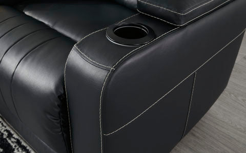 Center Point Black Reclining Sofa with Drop Down Table