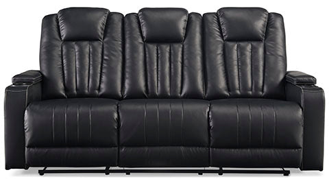 Center Point Black Reclining Sofa with Drop Down Table