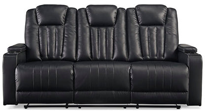 Center Point Black Reclining Sofa with Drop Down Table