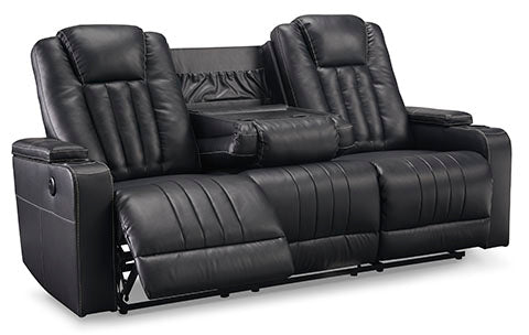 Center Point Black Reclining Sofa with Drop Down Table