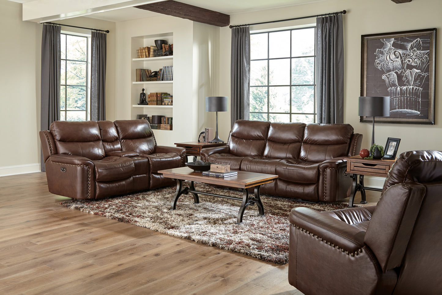 Ceretti Brown Italian Leather Power Reclining Sofa