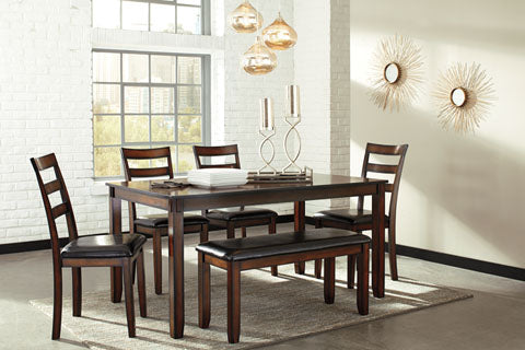 Coviar Brown 6-pc Dining Table and Chairs with Bench Set