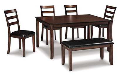 Coviar Brown 6-pc Dining Table and Chairs with Bench Set