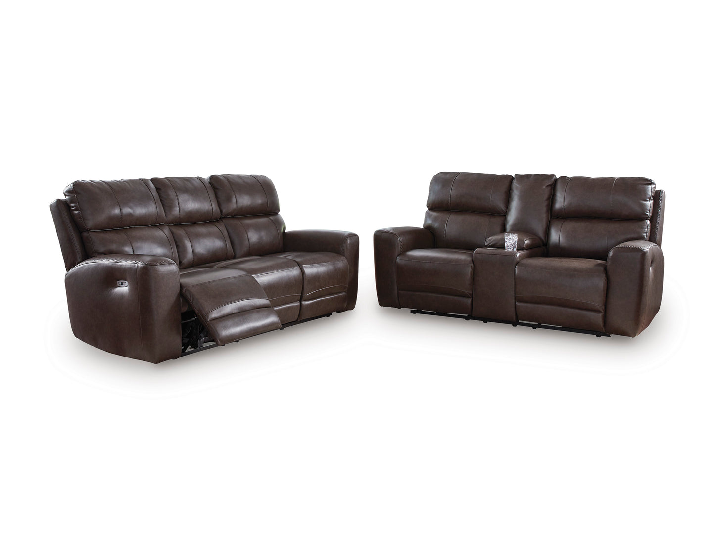 Crossplex Smoke Power Reclining Sofa and Loveseat Set