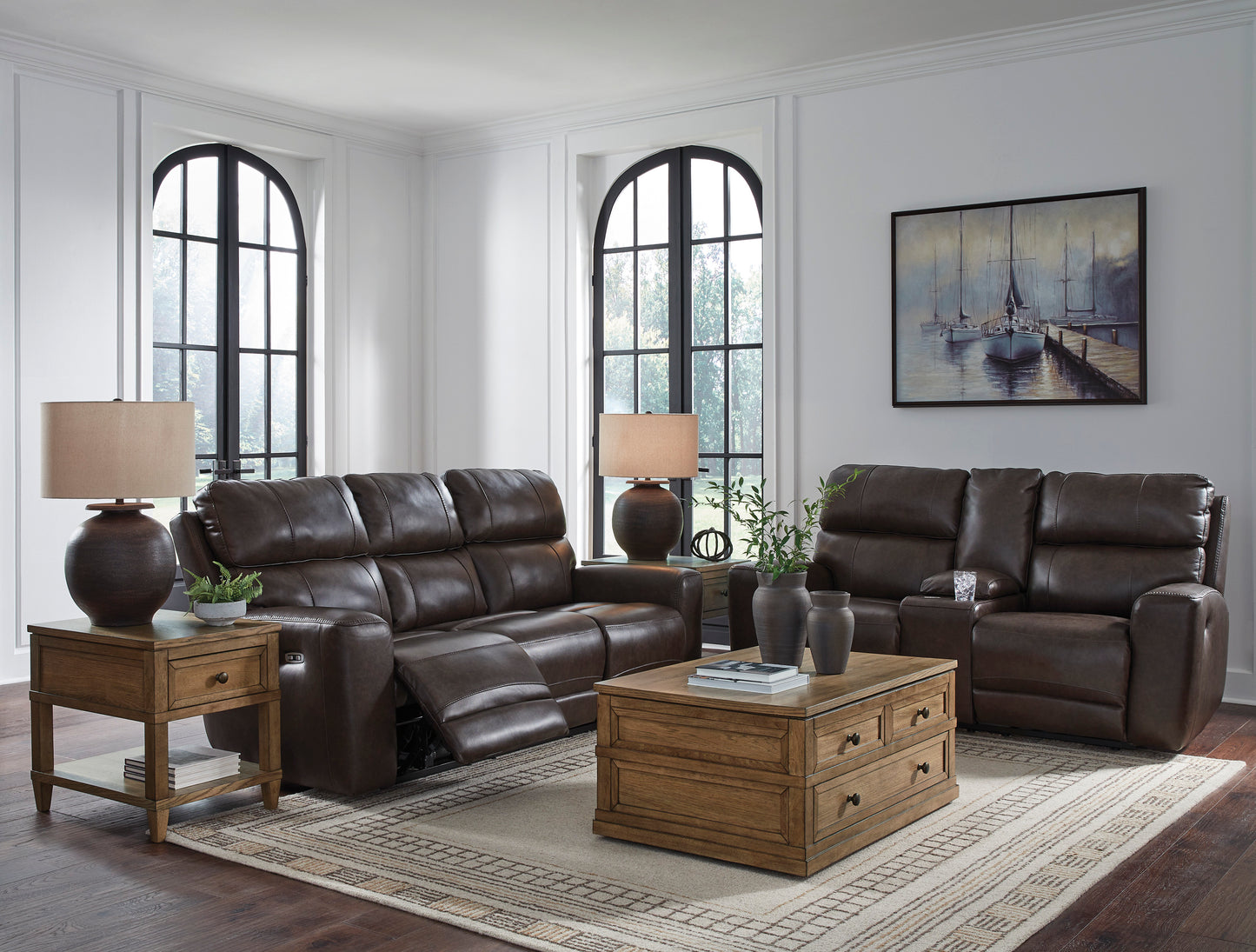 Crossplex Smoke Power Reclining Sofa and Loveseat Set