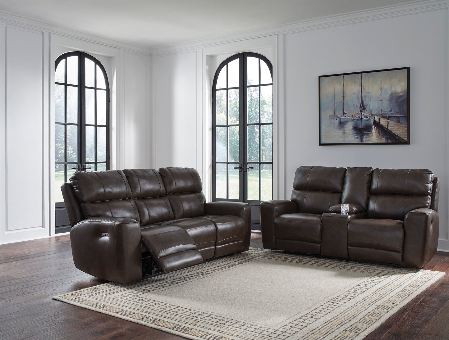 Crossplex Smoke Power Reclining Sofa and Loveseat Set