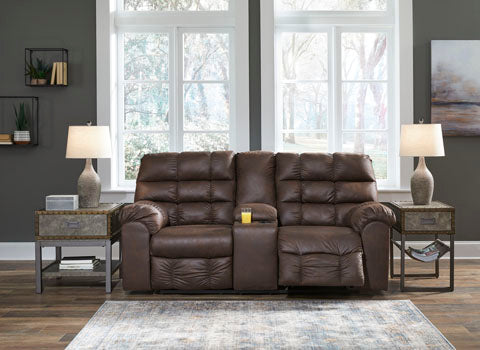 Derwin Nut Reclining Loveseat with Console