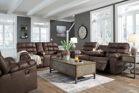 Derwin Nut Reclining Sofa with Drop Down Table