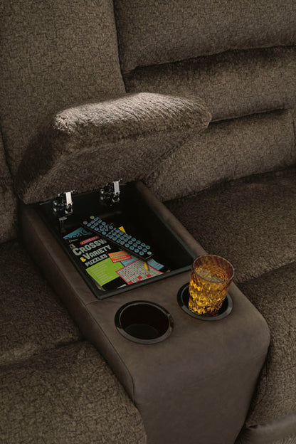 Dorman Chocolate Reclining Loveseat with Console