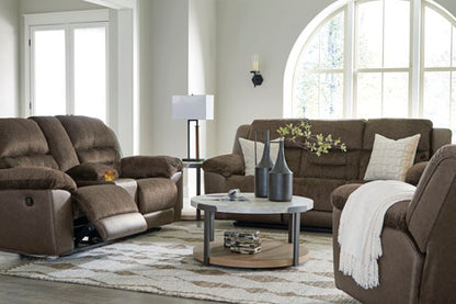 Dorman Chocolate Reclining Sofa and Loveseat Set