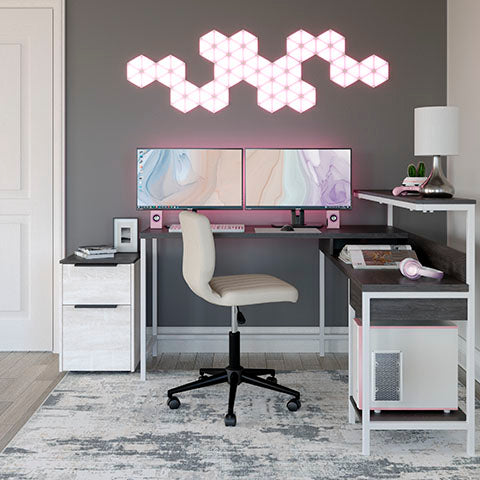 Dorrinson Two-Tone L-Desk with Storage