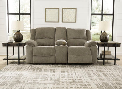 Draycoll Pewter Power Reclining Loveseat with Console