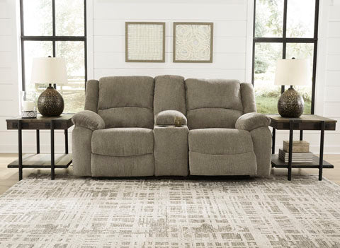 Draycoll Pewter Power Reclining Loveseat with Console