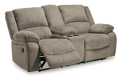 Draycoll Pewter Power Reclining Loveseat with Console