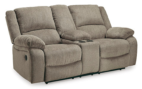 Draycoll Pewter Power Reclining Loveseat with Console