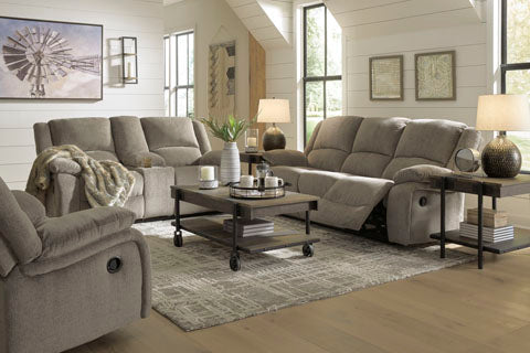 Draycoll Pewter Power Reclining Loveseat with Console