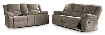 Draycoll Pewter Power Reclining Sofa and Loveseat Set