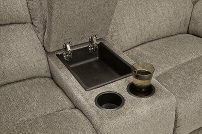 Draycoll Pewter Power Reclining Sofa and Loveseat Set