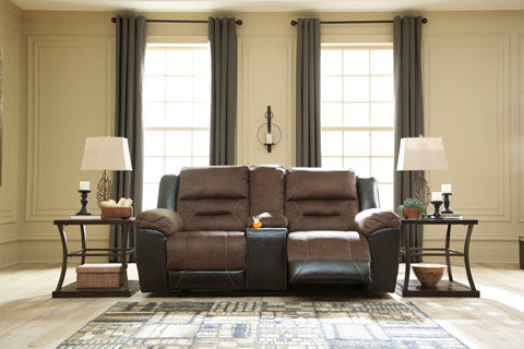 Earhart Chestnut Reclining Loveseat with Console