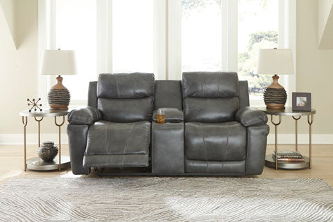 Edmar Charcoal Power Reclining Loveseat with Console