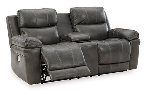 Edmar Charcoal Power Reclining Loveseat with Console