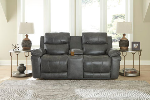 Edmar Charcoal Power Reclining Loveseat with Console