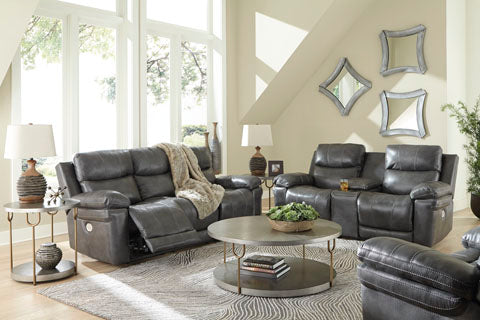 Edmar Charcoal Power Reclining Sofa and Loveseat Set