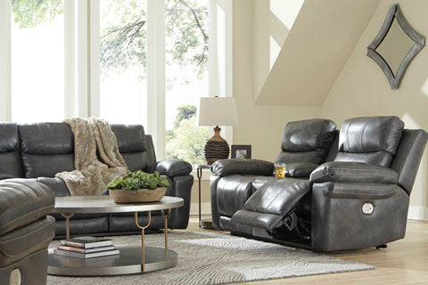 Edmar Charcoal Power Reclining Loveseat with Console