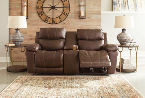 Edmar Chocolate Power Reclining Loveseat with Console