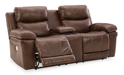 Edmar Chocolate Power Reclining Loveseat with Console