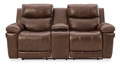 Edmar Chocolate Power Reclining Loveseat with Console